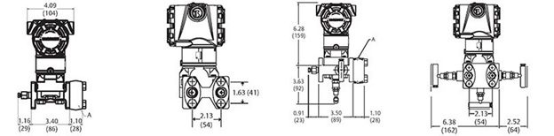 ابعاد ترانسمیتر فشار روزمونت مدل 3051C