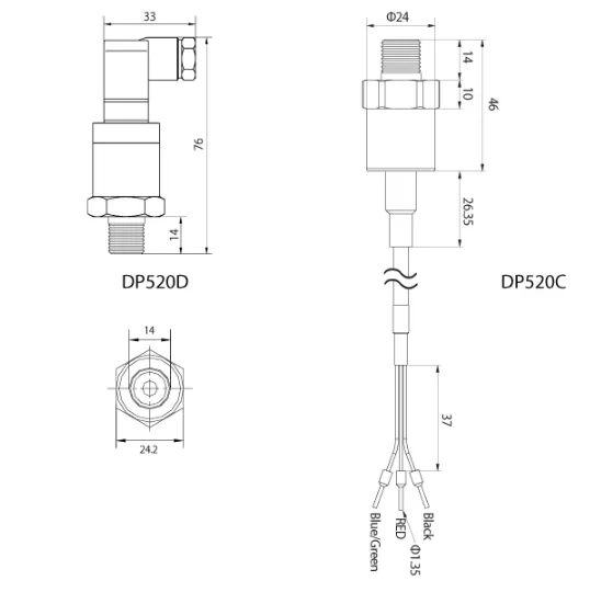 DP520-pressure-transmitter-dimension (1)_11zon ابعاد ترانسمیتر فشار Dotech